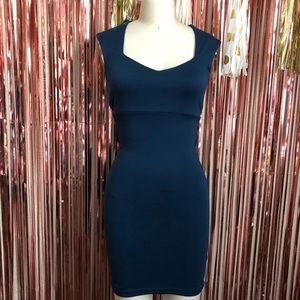 Teal Body Con Strappy Backless Dress